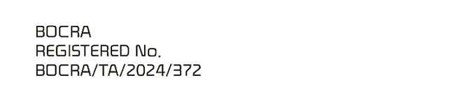 2026 Kia Tasman BOCRA certification label image. The image displays the text 'BOCRA', 'REGISTERED No.', and the registration number 'BOCRA/TA/2024/372'. This explains the radio frequency compliance certification details.