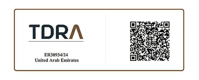 2026 Kia Tasman TDRA certification label image. The label displays the 'TDRA' logo, the registration number 'ER30934/24', and the text 'United Arab Emirates' on the left, alongside a QR code on the right. This indicates the vehicle's radio frequency compliance for the United Arab Emirates.