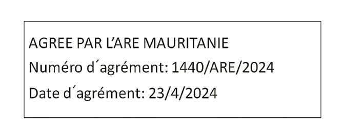2026 Kia Tasman Mauritania declaration of conformity image. The label displays the text 'AGREE PAR L'ARE MAURITANIE', approval number '1440/ARE/2024', and date '23/4/2024'. Describes the radio frequency compliance information for Mauritania.