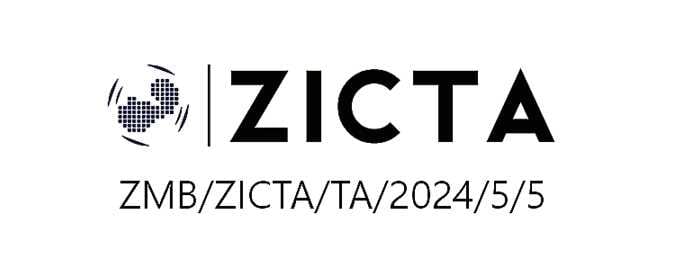 2026 Kia Tasman ZICTA certification logo image. It displays the ZICTA logo with a stylized globe icon and the text \'ZICTA\", followed by the code \"ZMB/ZICTA/TA/2024/5/5\" below. This indicates compliance with Zambian radio frequency regulations.