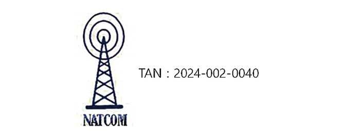 2026 Kia Tasman NATCOM certification mark image. The image displays a transmission tower icon with radiating waves and 'NATCOM' text below, accompanied by the approval number 'TAN : 2024-002-0040'. This indicates compliance with specific radio frequency regulations.