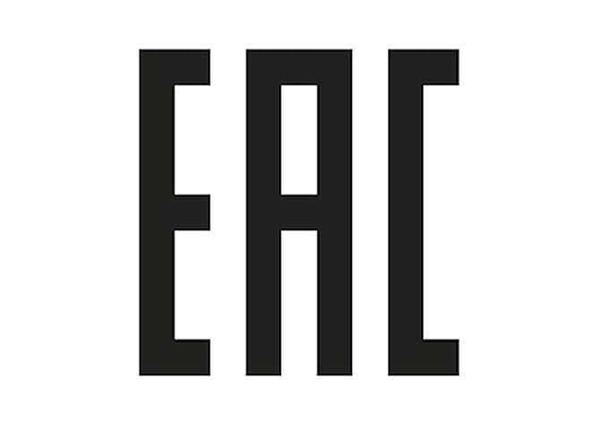 2026 Kia Tasman Eurasian Conformity (EAC) mark icon. It displays the letters 'EAC' in a bold, black font. It indicates compliance with the technical regulations of the Eurasian Customs Union.