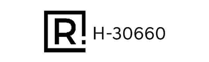 2026 Kia Tasman certification label image. The image displays a square symbol enclosing the letter 'R' and an exclamation mark, followed by the alphanumeric code 'H-30660'. It indicates the declaration of conformity and radio frequency compliance information.