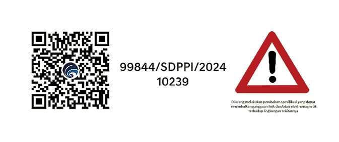 2026 Kia Tasman Declaration of Conformity for Indonesia image. It displays a QR code with certification numbers '99844/SDPPI/2024' and '10239', alongside a red triangle warning symbol with an exclamation mark. Indonesian text warns against unauthorized modifications. This indicates radio frequency compliance for Indonesia.