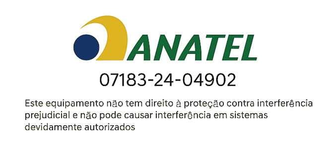 2026 Kia Tasman ANATEL certification label image. It displays the ANATEL logo, the certification number '07183-24-04902', and a Portuguese text stating 'Este equipamento não tem direito à proteção contra interferência prejudicial...'. This indicates the radio frequency component's compliance with Brazilian telecommunications regulations.