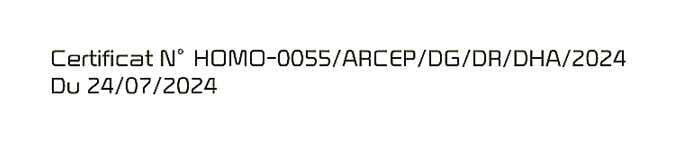 2026 Kia Tasman Declaration of Conformity certificate image. It displays the text 'Certificat N° HOMO-0055/ARCEP/DG/DR/DHA/2024' and 'Du 24/07/2024'. This details the certification number and date for the vehicle's radio frequency components.