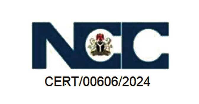 2026 Kia Tasman NCC certification logo image. The logo features the letters 'NCC' with the Nigerian coat of arms inside the middle letter, and the certification number 'CERT/00606/2024' below. This signifies compliance with the Nigerian Communications Commission regulations.