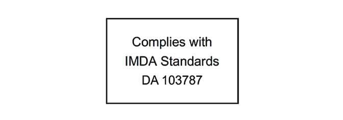 2026 Kia Tasman IMDA compliance label image. The label displays the text \'Complies with IMDA Standards\' and the code \'DA 103787\' inside a black rectangular border. This describes the certification mark indicating compliance with Singapore's IMDA standards.