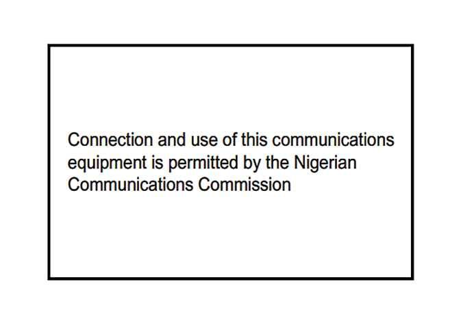 2026 Kia Tasman Nigerian Communications Commission certification image. A rectangular box displays the text 'Connection and use of this communications equipment is permitted by the Nigerian Communications Commission'. This text indicates the equipment's authorized use in Nigeria.