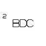 2026 Kia Tasman BDC symbol icon. The image displays the stylized text \'BDC\' with the number \'2\' in the upper left corner. It identifies the BDC component in the driver's side fuse panel table.