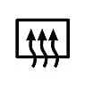 2026 Kia Tasman rear window defroster symbol icon. A rectangular outline encloses three wavy arrows pointing upwards. Identifies the rear window defroster fuse in the engine compartment fuse panel.