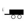 2026 Kia Tasman Trailer 1 fuse symbol icon. A black silhouette icon showing a trailer with two wheels and the number 1 on the left. Identifies the fuse for the trailer towing system in the engine compartment fuse panel.
