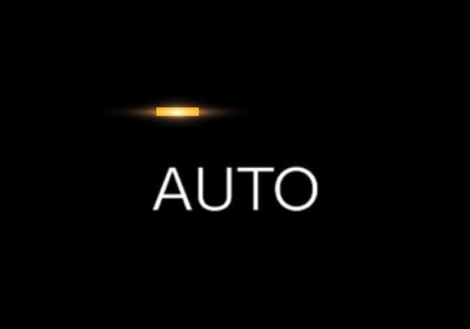 2026 Kia Tasman automatic climate control Low level indicator icon. The white text 'AUTO' is displayed with a single orange horizontal bar glowing above it. This indicates the Low level setting for the automatic climate control fan speed.