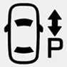 2026 Kia Tasman Remote Smart Parking Assist icon. The image displays a top-down car outline with a vertical double-headed arrow on the right and the letter 'P' below it. It represents the function for moving the vehicle forward or backward remotely.