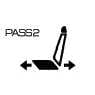 2026 Kia Tasman PASS2 fuse symbol icon. It displays a side view of a seat with a horizontal double-headed arrow below it and the text 'PASS2'. It indicates the fuse protecting the passenger seat sliding adjustment circuit.