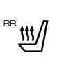 2026 Kia Tasman Rear Right Seat Heater icon. The image shows a black outline of a seat with three wavy vertical arrows rising from the seat cushion, indicating heat, with the text 'RR' located to the left. It signifies the fuse or circuit related to the rear right seat warmer operation.