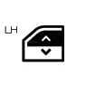 2026 Kia Tasman Power Window LH icon. The icon displays a car window outline with upward and downward arrows inside, accompanied by 'LH' text on the left. It identifies the fuse protecting the left-hand power window circuit.