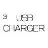 2026 Kia Tasman USB Charger fuse symbol. The image displays the text 'USB' positioned above 'CHARGER', with a small number '3' to the left. This symbol identifies the fuse protecting the USB charging circuit.
