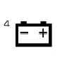 2026 Kia Tasman B+ 4 fuse symbol icon. A rectangular battery icon showing negative and positive terminals with the number 4 on the left. Identifies the B+ 4 fuse in the engine compartment fuse panel.