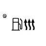 2026 Kia Tasman Fuel Heater symbol icon. A fuel pump outline is shown on the left with three wavy vertical arrows pointing upwards on the right. Identifies the fuse for the fuel heater system in the engine compartment fuse panel.