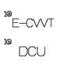 2026 Kia Tasman E-CWT and DCU fuse label image. The image displays the number 1 followed by a circled 'a' next to the text 'E-CWT', and below it, the number 1 followed by a circled 'b' next to the text 'DCU'. This identifies specific circuit variants or notes for the E-CWT and DCU components in the engine compartment fuse panel.