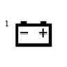 2026 Kia Tasman B+ 1 fuse symbol icon. A rectangular battery icon showing negative and positive terminals with the number 1 on the left. Identifies the B+ 1 fuse in the engine compartment fuse panel.