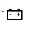 2026 Kia Tasman B+ 5 fuse symbol icon. A rectangular battery icon showing negative and positive terminals with the number 5 on the left. Identifies the B+ 5 fuse in the engine compartment fuse panel.