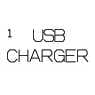2026 Kia Tasman USB charger fuse symbol icon. The text 'USB CHARGER' is displayed with the number '1' in the upper left corner. Identifies the USB charger fuse in the engine compartment fuse panel.