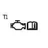 2026 Kia Tasman engine manual reference symbol icon. An icon displaying an engine outline next to an open book symbol. Indicates the requirement to refer to the owner's manual for engine-related information.