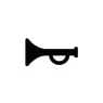 2026 Kia Tasman horn symbol icon. A black silhouette of a trumpet-shaped horn facing left. Identifies the fuse controlling the vehicle's horn.