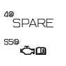 2026 Kia Tasman fuse panel symbol image. The image displays the number '40' inside a square next to the text 'SPARE', and 'S50' inside a square next to an engine and open book icon. Identifies the spare and engine fuse symbols on the engine compartment fuse panel.