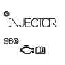 2026 Kia Tasman INJECTOR fuse symbol icon. The image displays the text 'INJECTOR' and 'S6' alongside an engine icon and an open book icon. Identifies the INJECTOR fuse in the engine compartment fuse panel.