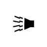 2026 Kia Tasman Horn symbol icon. A black silhouette of a horn facing left with jagged lines representing sound waves. Identifies the fuse for the horn or alarm circuit in the engine compartment fuse panel.