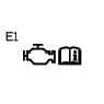 2026 Kia Tasman E1 fuse symbol icon. The image displays the text 'E1' next to an engine outline and an open booklet symbol with the letter 'i'. Identifies the E1 fuse in the engine compartment fuse panel.