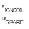 2026 Kia Tasman IGNCOIL and SPARE fuse symbol icon. The image displays the text 'IGNCOIL' with a spiral coil icon, and the text 'SPARE' preceded by the number 4 and a spiral coil icon. This symbol identifies the ignition coil and spare fuse circuits in the engine compartment fuse panel.