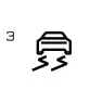 2026 Kia Tasman ESC fuse symbol icon. A car icon with wavy lines underneath representing slippage is shown with the number 3 on the left. Identifies the fuse for the Electronic Stability Control system in the engine compartment fuse panel.