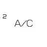 2026 Kia Tasman A/C fuse symbol icon. The text 'A/C' is displayed with a small number 2 in the top left. Identifies the air conditioning system fuse in the engine compartment fuse panel.