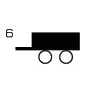 2026 Kia Tasman trailer fuse symbol icon. A black rectangular trailer icon with two circular wheels at the bottom and a hitch line extending to the left, with the number 6 located at the top left. Identifies the circuit protected for trailer components in the engine compartment fuse panel.