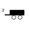 2026 Kia Tasman trailer fuse symbol icon. A black silhouette icon depicts a trailer with two wheels and the number 3 on the left. Identifies the fuse for trailer components in the engine compartment fuse panel.