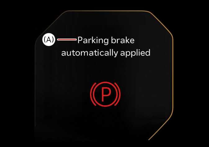 2026 Kia Tasman EPB warning message image. The screen shows 'Parking brake automatically applied' text with callout (A) and a red parking brake symbol (P). This explains the warning displayed when the EPB is automatically applied while Auto Hold is active.