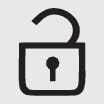 2026 Kia Tasman Unlock icon. The image displays a padlock symbol with the shackle in the open position. Explains the function of the smart key button used to unlock doors or remotely open windows.