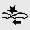 2026 Kia Tasman Forward Safety warning light icon. The symbol features two car silhouettes with a starburst between them indicating a collision, accompanied by a left-pointing arrow below. It explains the function of warning the driver about a potential forward collision.