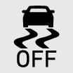 2026 Kia Tasman Electronic Stability Control (ESC) OFF indicator icon. It displays a vehicle silhouette with wavy skid marks and the text 'OFF' below. It indicates that the Electronic Stability Control system is deactivated.