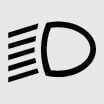 2026 Kia Tasman headlight low beam indicator icon. Features a D-shaped lamp symbol with slanted lines. Indicates that the headlights are turned on.