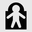 2026 Kia Tasman electronic child safety lock icon. A white human figure is depicted inside a black lock shape. It represents the function that prevents the rear doors from opening to ensure passenger safety.