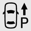 2026 Kia Tasman Forward button icon. The icon shows a top-down view of a vehicle, an upward arrow indicating forward movement, and the letter 'P'. It explains the function to move the vehicle forward remotely.