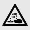 2026 Kia Tasman corrosive substance warning icon. Inside a black triangle, liquid drips from test tubes onto a hand and a block, signifying corrosion. It indicates the danger of battery acid causing severe burns to skin or eyes.