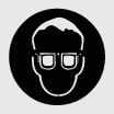 2026 Kia Tasman eye protection icon. A white outline of a head with glasses on a black circle. It indicates the need to wear safety glasses.