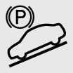 2026 Kia Tasman Electric Parking Brake (EPB) warning light icon. The icon displays the letter 'P' enclosed in a circle with side brackets, positioned above a car outline on a slope. It indicates the status or malfunction of the Electric Parking Brake system.