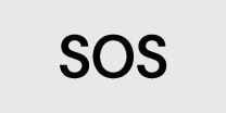 2026 Kia Tasman SOS warning light icon. The text 'SOS' is displayed in bold black capital letters. Explains the function indicating the status of the emergency call system.